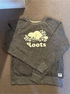 Roots Gray Crewneck Sweatshirt with Cream Logo